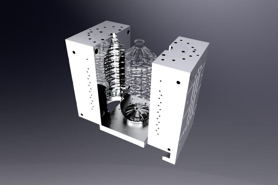 A custom PET Blow Molds unit for a Bottle Making Machines. It is designed to perform Automatic Blow Moulding on a specific preform for bottles.