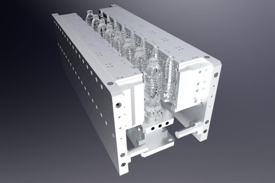 A close-up of a high-precision PET Blow Molds cavity. It is a critical element for Automatic Blow Moulding of a preform for bottles on any Bottle Making Machines.
