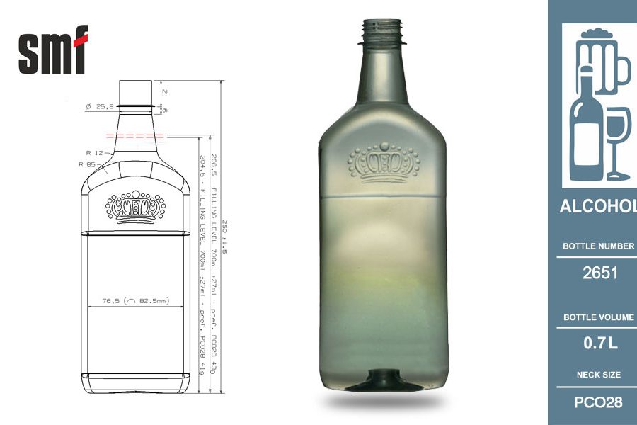 Alcohol bottle No. 2651, volume 0.7l