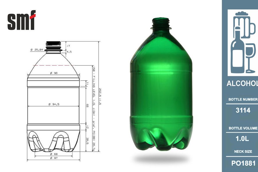 Alcohol bottle No. 3114, volume 1.0l
