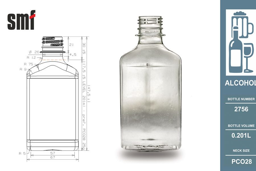 Alcohol bottle No. 2756, volume 0.201l