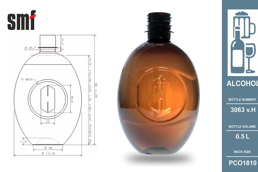 Alcohol bottle No. 3063 v.H, volume 0.5l