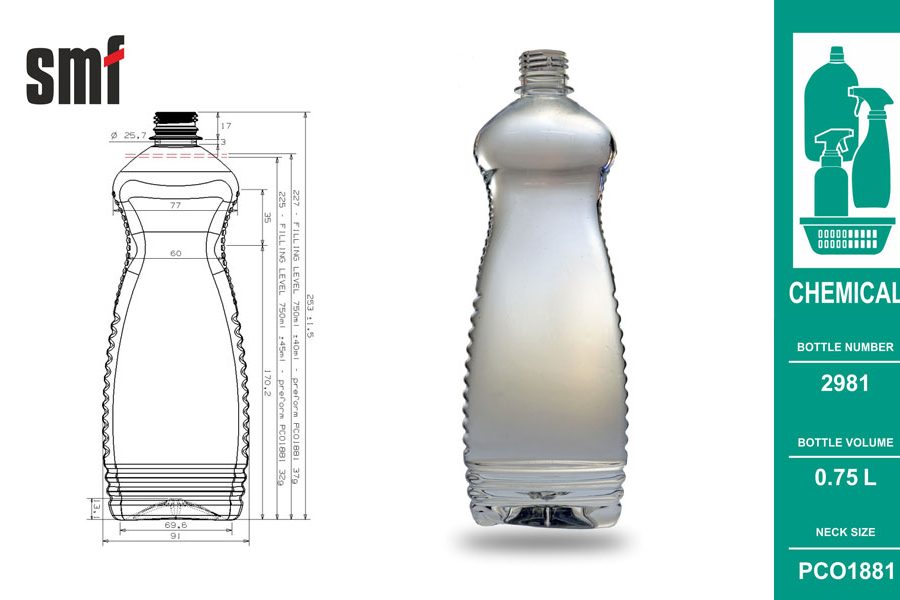 Chemical bottle No. 2981, volume 0.75l