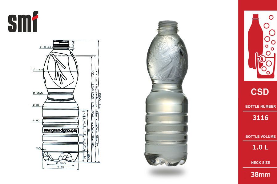 Carbonated Drink Bottle No. 3116, volume 1.0l