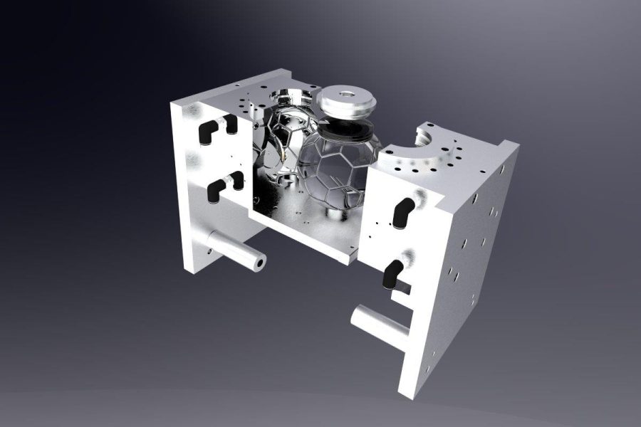 An example of PET Blow Molds used in Bottle Making Machines. This key part facilitates the Automatic Blow Moulding process with a preform for bottles.