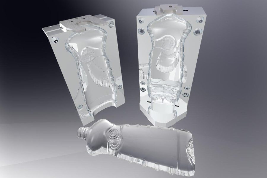 A detailed view of a PET Blow Molds section, a vital part of Bottle Making Machines that enables Automatic Blow Moulding from a preform for bottles.