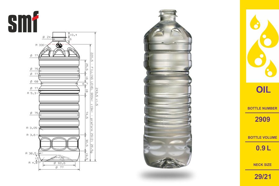 Oil bottle No. 2909, volume 0.9l