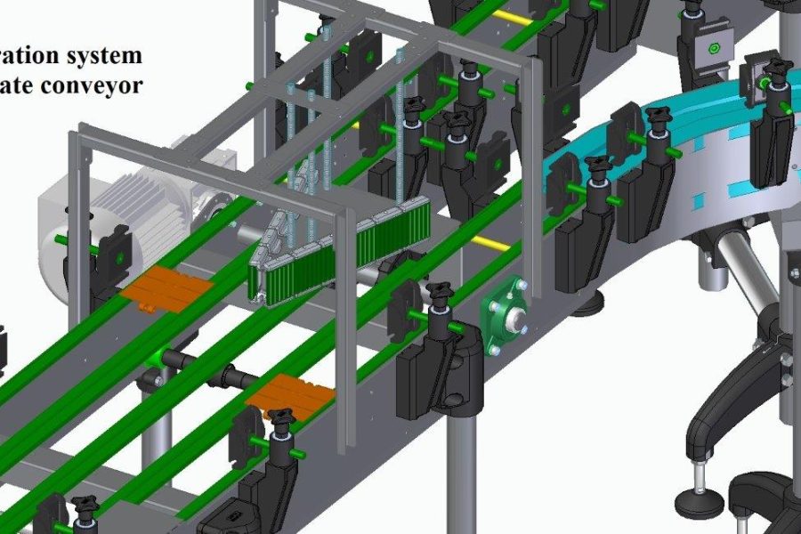 Separation system on a plate conveyor